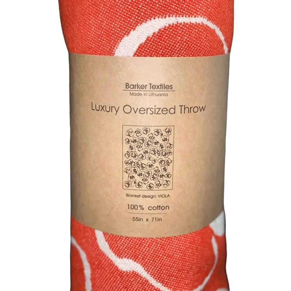 NEW Barker Textiles Orange Luxury Oversized Throw Floral Print 55” x 71”